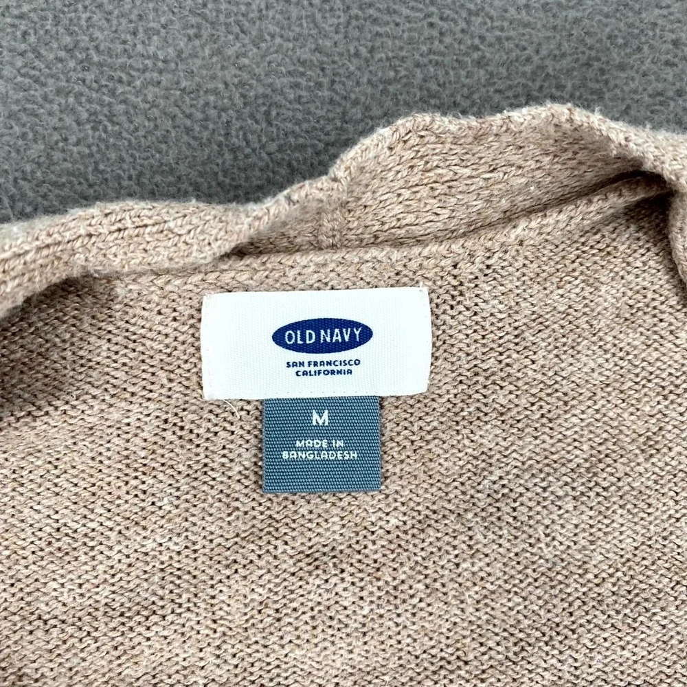 Old Navy Cardigan Sweater Women Medium Beige Cotton Tight Knit Ribbed Open Front